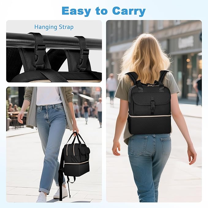 Fasrom Medicine Travel Bag Backpack with Insulated Compartment & Waterproof Mat, Double Layer Pill Bottle Organizer for Prescription, Vitamins and Medical Supplies, Black (Empty Bag Only)