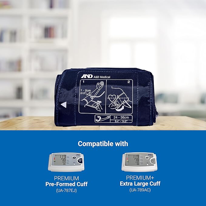 A&D Medical Medium Blood Pressure Cuff Replacement (9.4–14.2"/24–36 cm), Latex-Free BP Cuff, UA-280A ISO-Compliant Connector for A&D Medical UA-789AC, UA-787EJ Blood Pressure Monitor for Home Use