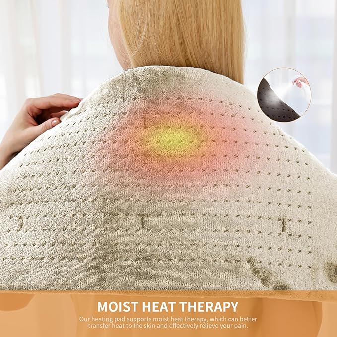 SAROO Heating Pad for Back Pain Relief,Massaging Weighted Heating Pads for Neck, Shoulder,Cramp,Portable Heated Pad with 3 Heat Settings & 6 Massage,18 Relaxing Combinations,Auto Off,12"*24",Camel