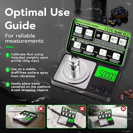 Wigearss Digital Milligram Scale 50g x 0.001g, Mini Precision Scale with Tare weight Function,Calibration Weight ＆ Backlit LCD Display, Pocket Micro Scale for Weighing Powder, Gold, Jewelry, Mini Food