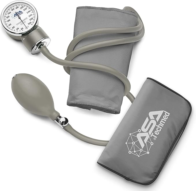 ASA TECHMED Manual Blood Pressure Monitor - Aneroid Sphygmomanometer for Nurses, Universal Standard Blood Pressure Cuff, Nurse Essentials with High-Molecular Velcro Nylon Arm Cuff (Light Grey)