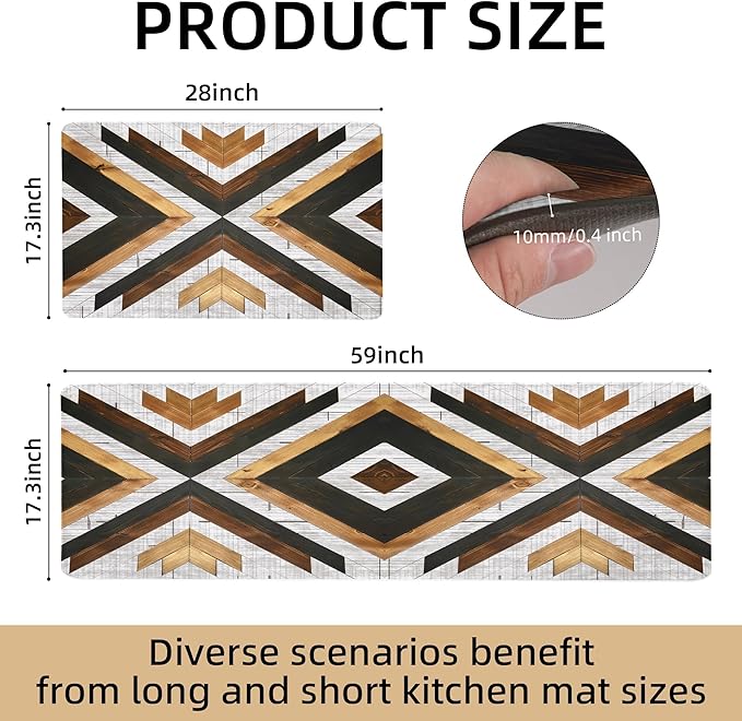 Boho Aztec Kitchen Rugs Mats Set of 2 Anti Fatigue Cushioned Long Kitchen Mats for Floor Rustic Western Kitchen Rugs Farmhouse Style Non Slip Waterproof Comfort Standing Mat for Sink Laundry