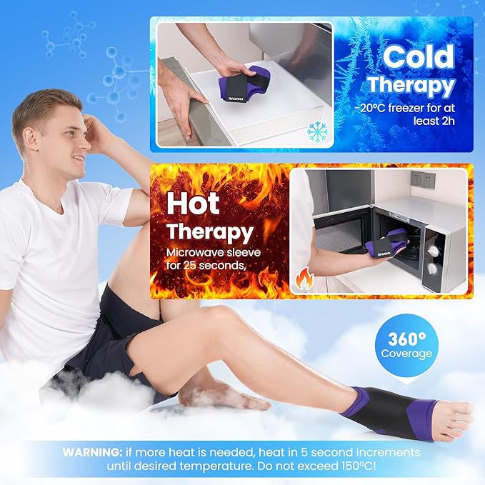 ONLYCARE Ankle Ice Pack Wrap for Swelling, Upgraded Gel Ice Pack Reusable, Hot Cold Therapy, Cold Pack for Sprained Ankle Injuries, Achilles Tendonitis, Plantar Fasciitis, Purple