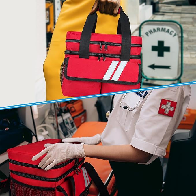 Double Layers Medicine Organizer Storage Bag with Dividers, First Aid Bag with Medic First Aid Badge, Medical Bag for Medical Supplies & Equipment