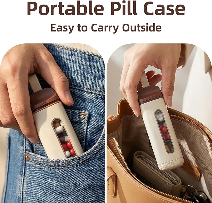 Mini Travel Pill Case 3 Compartment, Airtight Food Grade ABS Pill Organizer, Portable Daily Pill Box for Morning Noon Evening Medication Storage (White)