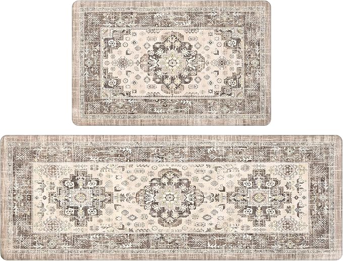 Pauwer Anti Fatigue Kitchen Mat Set of 2 Non Slip Kitchen Mats for Floor Cushioned Kitchen Rugs Comfort Standing Mat Farmhouse Waterproof PVC Foam Kitchen Floor Mat Runner