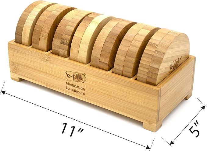 e-Pill Bamboo Weekly Pill Organizer, 7 Day Pill Box for Tablets, Vitamins or Supplements (Weekly)