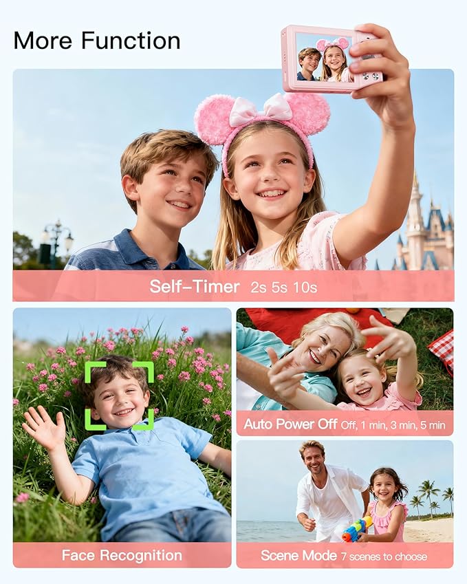 Digital Camera, FHD 1080P Point and Shoot Camera with 32GB SD Card, 2 Batteries, 16X Zoom, Anti Shake, Compact Small Design for Kids Teens Students Girls Boys (White)