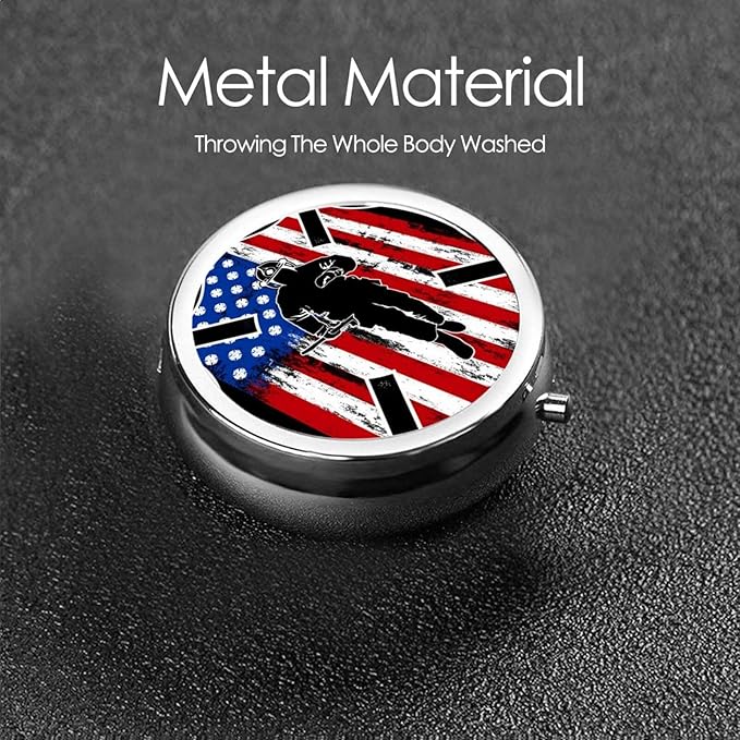 Pill Box,Fireman Flag American Firefighter Round 3 Compartment Pill Box Pocket Purse Decorative Box Portable Mini Travel Medicine Case Tablet Vitamin Holder Organizer Pill Case