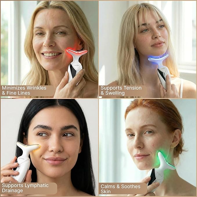 AUVERA 7-in-1 Face & Neck Beauty Massager with Light Therapy, Heat and Smart Vibration for Wrinkles, Fine Lines & Skin Tone | Multi-Light Therapy for Lift, Radiance & Smooth Skin, Z1 - White