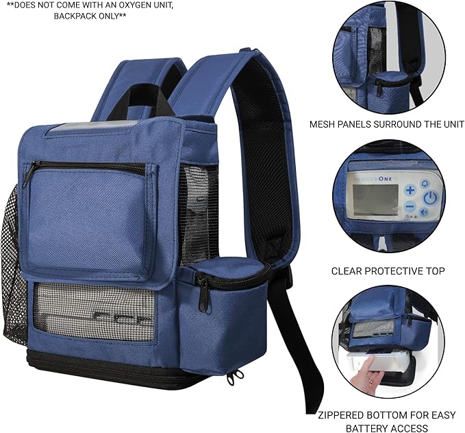 O2TOTES Premium Backpack – Fits Inogen One G5 & Inogen Rove 6, Lightweight with Padded Straps & Zippered Bottom
