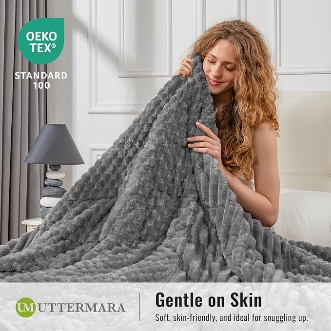 Uttermara Fleece Weighted Blanket for Adults Twin Size 15lbs, Soft Sherpa Weighted Blankets for Sleeping and Calming, Fuzzy Heavy Blanket for Bed and Couch, 48 x 72 Inches, Grey