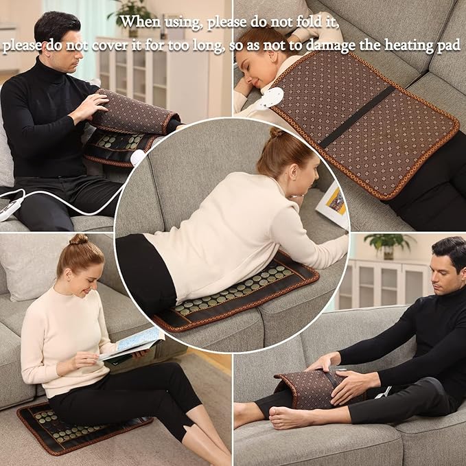 Far Infrared Heating Pad, Natural Jade and 2 Different Tourmaline Heating Pad, Electric Heating Pads for Back Neck Shoulders and Abdomen, Auto Shut Off Function (30.7" X 20.8")