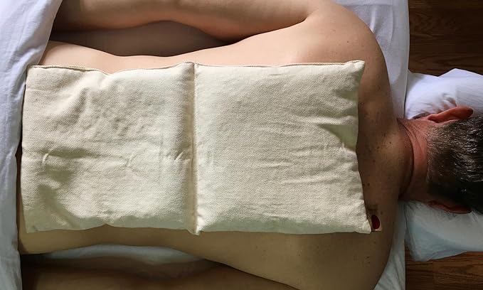 Double Square Natural Denim Cherry Pit-Stone Pillow, Microwavable Hot/Cold Compress, Sustainable Heating Pad, Moist Heat, Muscle Joint Pain Relief