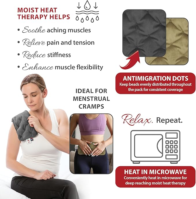 Core Products MicroBeads Moist Heat Therapy Microwave Pack 5" X 12" | Small Reusable Moist Heat Pad with Soft Fabric and Heating Beads