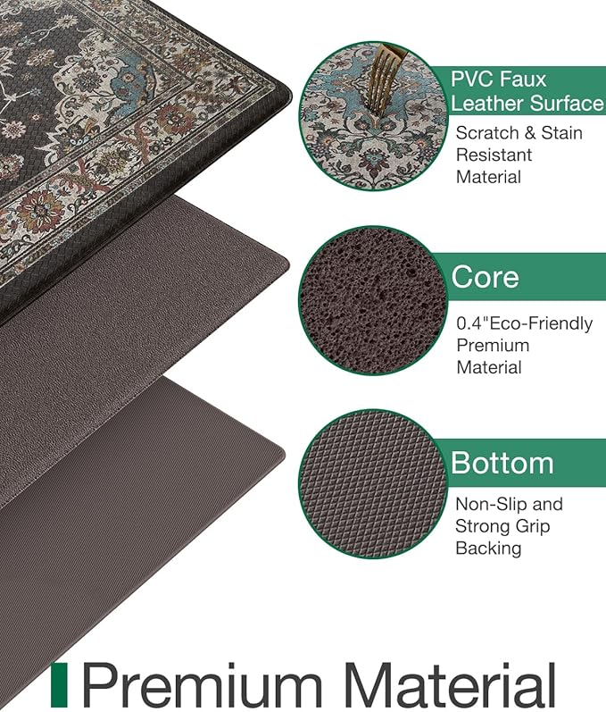 LUMI Kitchen Mat Anti Fatigue Cushioned, Memory Foam Padded Standing Rug Washable, Non Slip Comfort Floor Runner for Home, Sink, Laundry, Office, 17"x59", Black