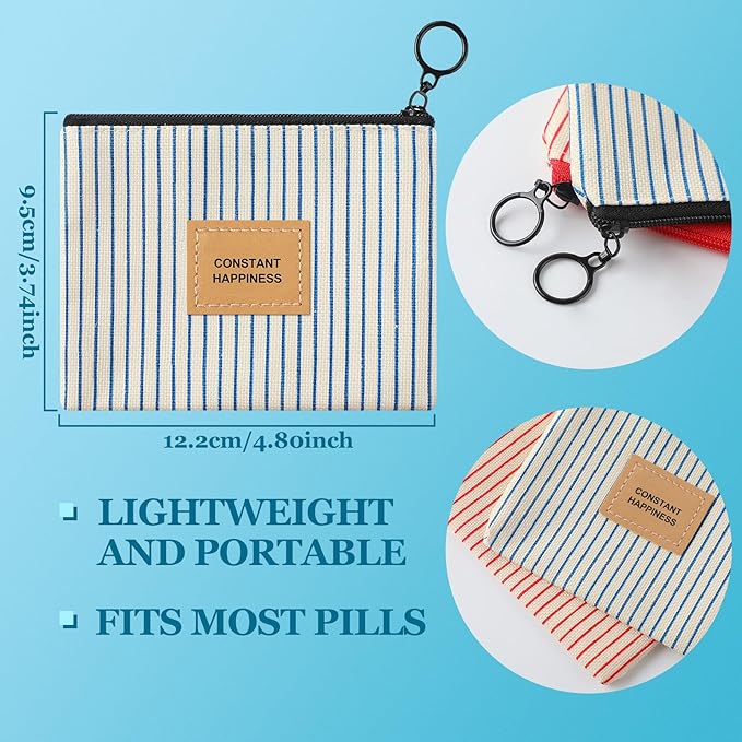 2 Pcs Birth Control Pill Packet, 4.7 x 3.6 Inch Canvas Wallet Pill Holder Sleeve Pouch with Zipper for Card Organizer, Pocket Pouch Wallet for Women Privacy Protection
