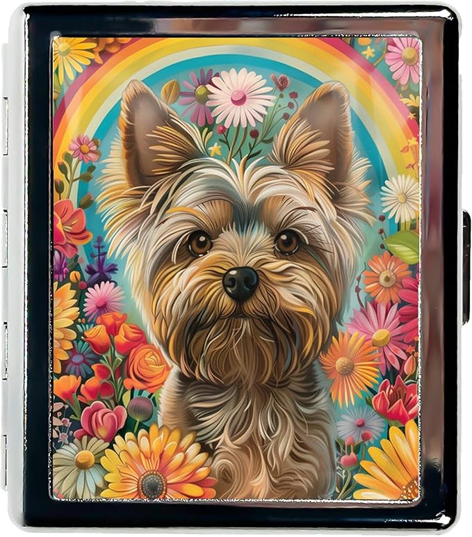Cute Travel Pill Box Organizer with 8 Compartments - Compact and Fashionable Pill Case with Mirror - Ideal for Medications (Floral Dog)