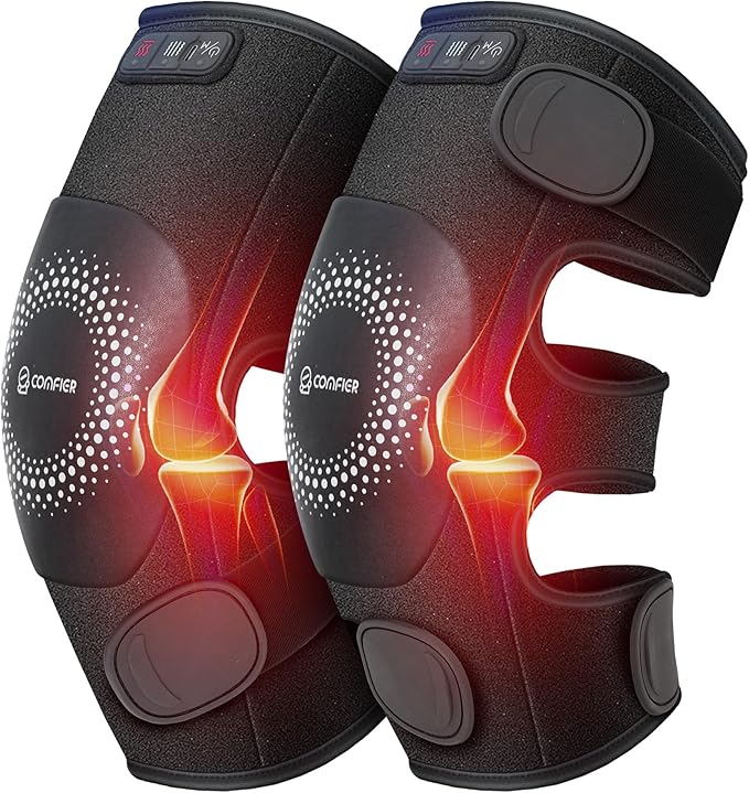 COMFIER FSA Cordless Knee Massager with Heat and Vibration for Pain Relief, HSA Eligible Items, Graphene Heating pad for Knee with 3 Heat Levels & 5 Massage Modes, Rechargeable Heated Knee Brace