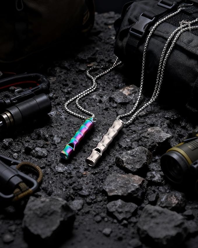 Titanium Pill Holder Necklace Whistle Mini Keychain Nitro Pill Case Loud Emergency Whistle for EDC Safety Backpacking Survival Hiking Camping Pets Training