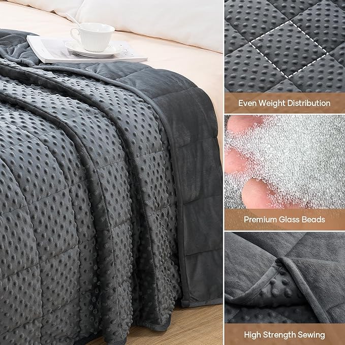 Wemore Minky Dot Weighted Blanket for Adults Queen Size 12 lbs, Soft Cozy Heavy Blanket for Bed and Couch, Breathable Blanket for All-Season with Glass Beads, Dark Grey 60 x 80 inches