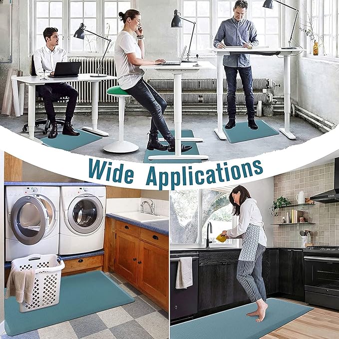 Carvapet Anti Fatigue Mat Kitchen Floor Cushioned Comfort Mat Waterproof Non-Slip Standing Desk Mats and Rugs Heavy Duty PVC Ergonomic Foam Mat for Home Kitchen Office Laundry, Teal, 17.3" x 39"