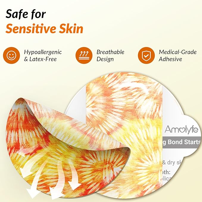 Libre 3 & Plus Sensor Covers Waterproof, Amolyfe 10 Pack Freestyle Libre 3 Sensor Covers, Bump-Proof with Hard Cap for Free Style Glucose Sensor, Easy-Peel Tab 14-Day Protection (Tiedye)