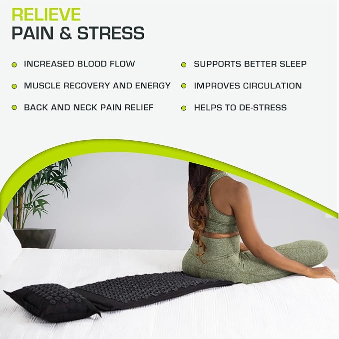 ProsourceFit Ki Acupressure Mat and Pillow Set with 100% Natural Linen for Back/Neck Pain Relief and Muscle Relaxation
