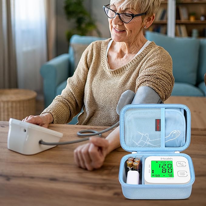 Elonbo Carrying Case for iHealth Track Smart Upper Arm Blood Pressure Monitor, Wireless Bluetooth Blood Pressure Monitor Travel Protective Bag Storage Holder, Mesh Pocket fits Range Cuff, Blue