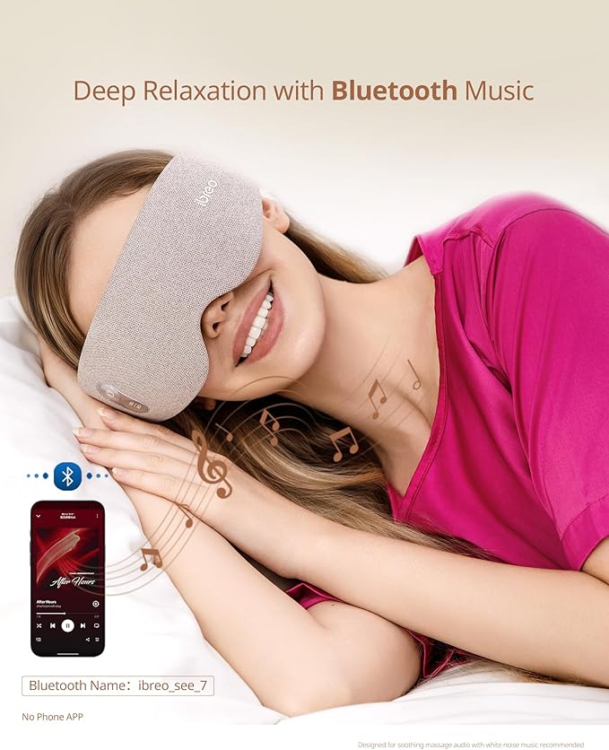 Eye Massager with 2 Level Heat & Cool, 150 Mins Uses, 3 Modes & 14 Vibration Heads, Heated Eye Mask with Bluetooth Music for Migraine, Eye Strain Puffiness and Dry Eye Relief, Eyes Care for Women Men