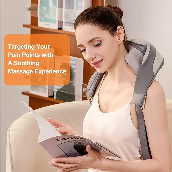 Neck Massager for Pain Relief Deep Tissue, Shiatsu Neck and Back Massager With Heat, Electric Massage Pillow for Shoulder Leg Body Muscle Pain Relief, Gifts For Women Men Mom Dad (Grey【with bag】)