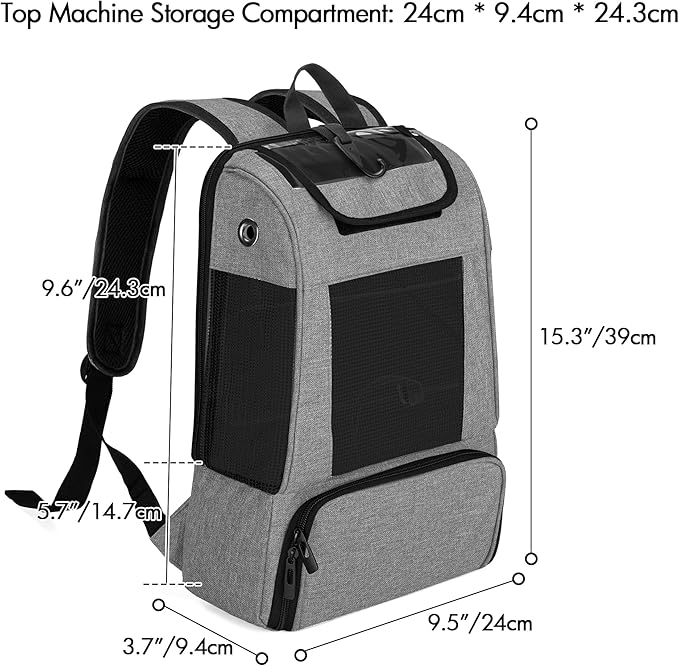 CURMIO Portable Oxygen Concentrators Backpack, POC Travel Carrying Bag with Mesh Panels for Breathability, Compatible for Inogen, Oxygo, Caire Units, Gray, BAG ONLY