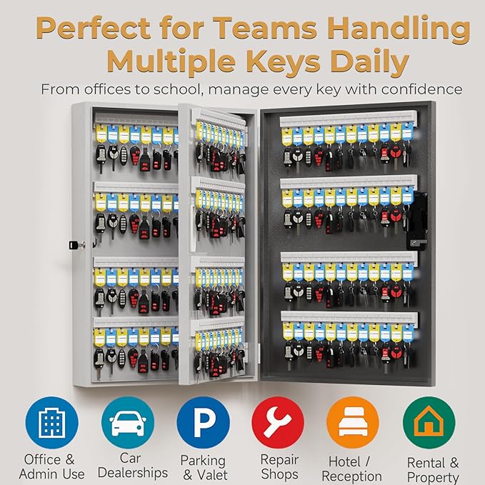 192-Key Smart Key Lock Box Wall Mount – Commercial Key Cabinet with App, Keypad, Bluetooth & WiFi Unlock (Sold Separately), Access Log Tracking, Key Management System for School, Office
