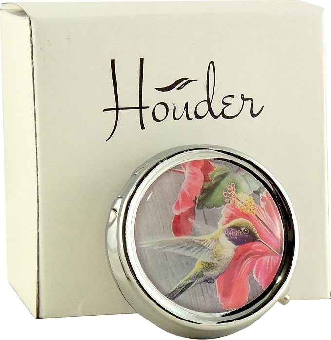 Designer Pill Box by Houder - Decorative Pill Case with Gift Box - Carry Your Meds in Style (Hummingbird)