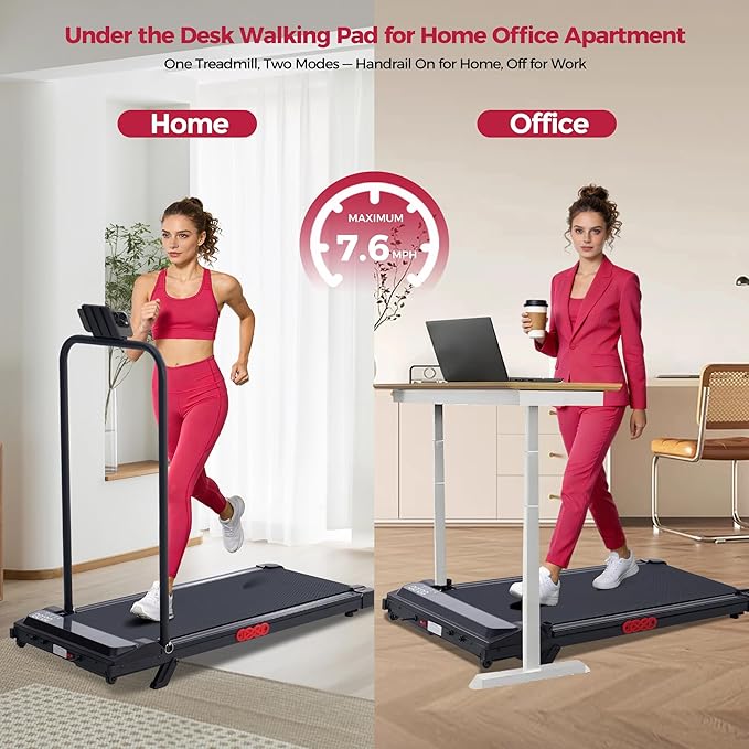 Walking Pad with Handle Bar and Incline, 3.0HP Under Desk Treadmill for Home Small Space, 0.6-7.6MPH Portable Walking Pad Treadmill with Handles, 350LBS, 2026 Upgrade