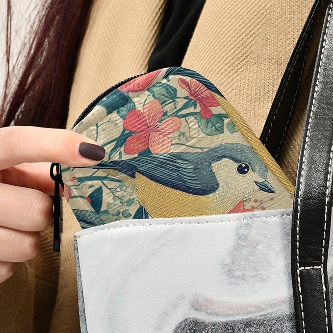 Travel Pill Case Bird and Blooming Flower Weekly Small Pill Box 7 Day Pill Box Pill Organizer Bag
