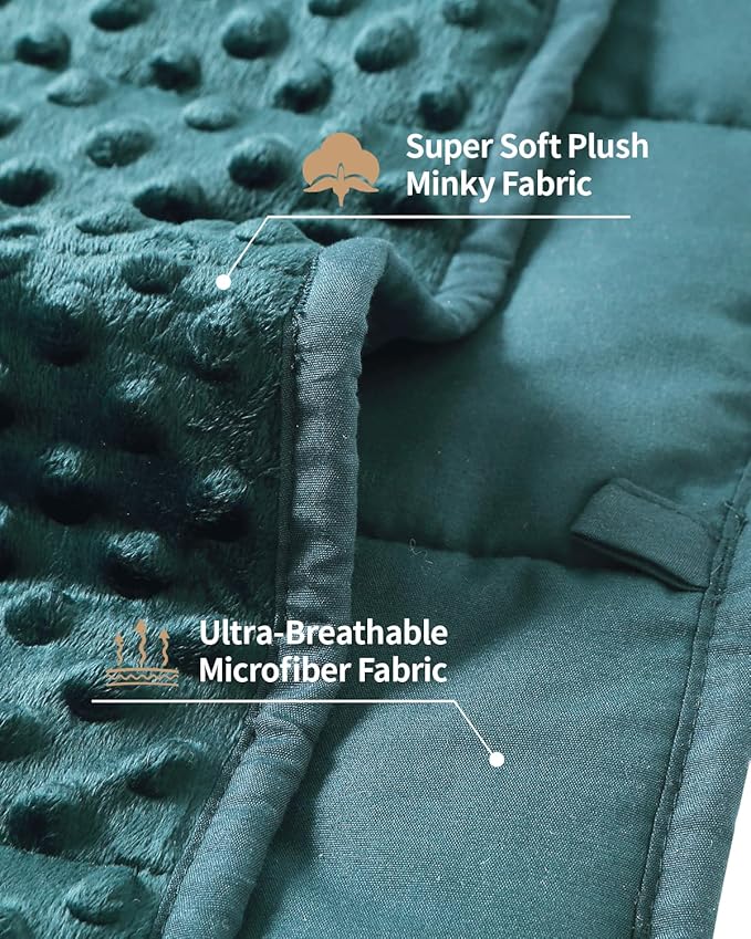 Mr. Sandman Weighted Blanket for Adults Queen Size 15 lbs, Soft Cooling Heavy Minky Blanket for Sleep, Washable Throw Blanket with Glass Beads, 60 x 80 Inches, Dark Green