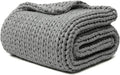 YnM 100% Cotton Weighted Blanket, Handmade Chunky Knitted Throw, No fillers Design, Soft and Breathable, Machine Washable Bed Blanket for Sleep or Home Decor (Lighte Grey, 80x84 Inch, 35lbs)
