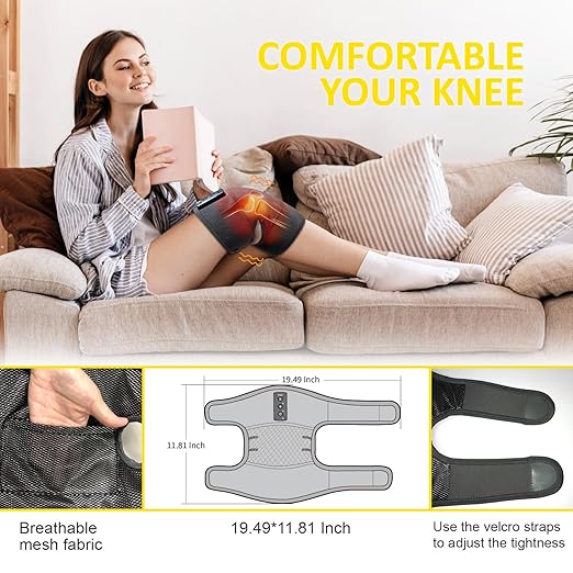 Graphene Heating Knee Pad with Vibration & Timer – USB Type-C Heated Knee Wrap with 3 Heat Levels & 2 Vibration Modes, Adjustable Strap & Breathable Mesh for Relaxing Warmth and Comfort
