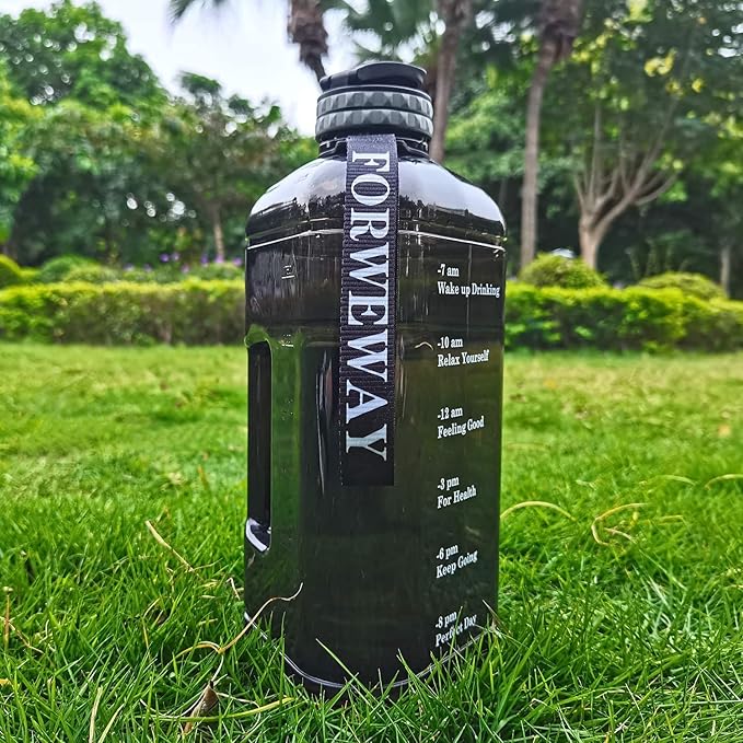 Half Gallon Water Bottle with Handle 2.2L/74OZ Large Plastic Water Bottles BPA Free Water Bottles with Strap Portable with Time Marker for Camping, Hiking and Home Activity