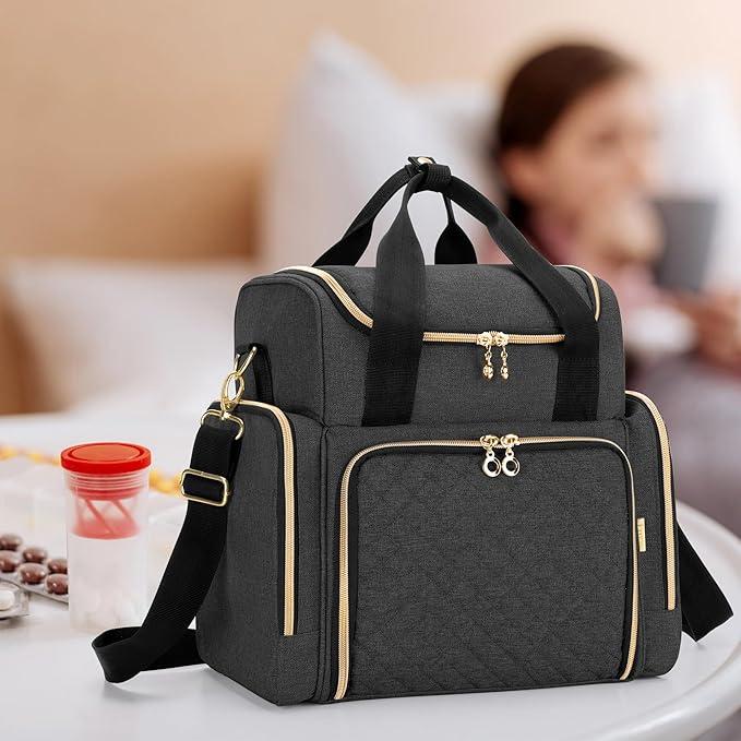 LUXJA Large Medicine Bag with 2 Removable Cases, Medicine Storage Bag with Multiple Storage Sections (Suitable for Travel or Home), Black