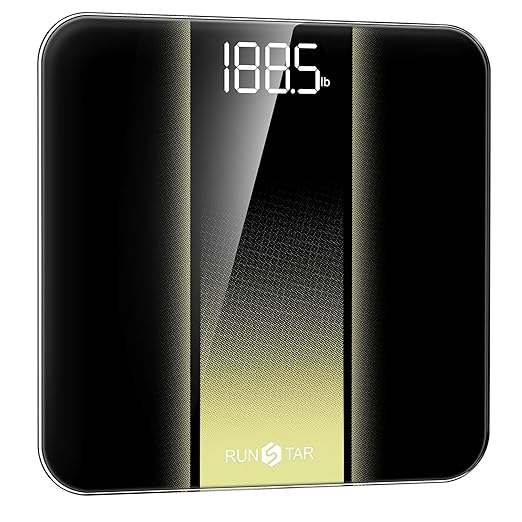 RunStar Digital Scale for Body Weight, Accurate Bathroom Weight Scale with Clear LED Backlight Display, Home Scale 400lb with Anti-Slip Design, Black Golden