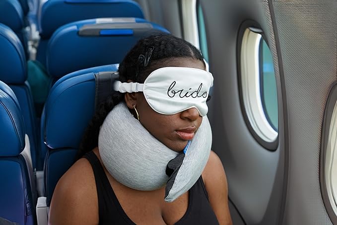Funky Junque Adjustable Satin Bride Eye Mask Silk-Filled Ultra-Soft Sleep Mask for Honeymoon Travel Meditation - Bride (White)