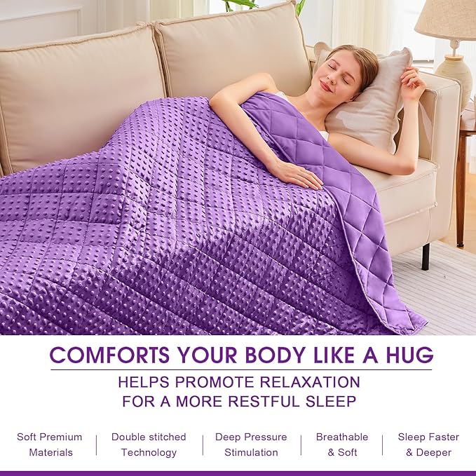 Purple Weighted Blanket for Adults 20lbs, 48"x72", Twin Full Size Cooling Minky Heavy Throw Blanket for 130-220lbs, Soft Winter Thick Big Blankets Weighted Comforter Gift for Sleeping