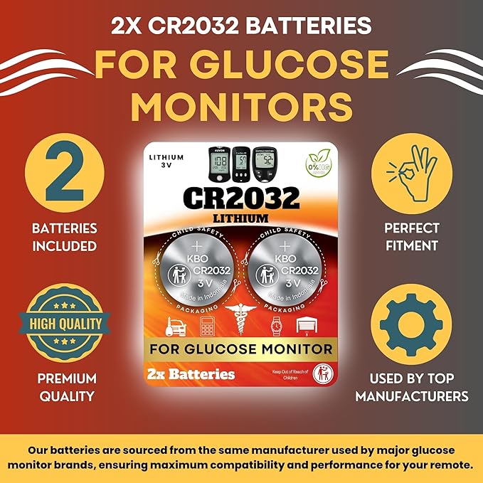 Glucose Monitor Battery Replacement Kit (2-Pack) CR2032 - Baterias para Glucometro - Compatible with Most Brands