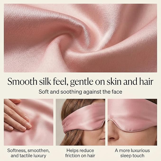 Silk Sleep Mask for Side Sleepers, Eye Mask for Sleeping Women Men, Face-Hugging Padded Eye Cover, 100% 22 Momme Pure Mulberry Silk, Soft Light Blocking Mask for Travel, Naps & Shift Workers (Pink)