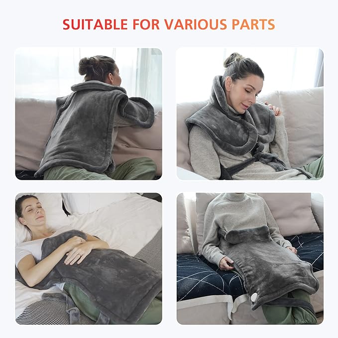 Comfier Large Heating Pad for Back, FSA Eligible, Soft Flannel Fast Heating Pads for Neck and Shoulders, Electric Heated Wrap, 3 Heat Levels & 90-Mins Auto Shut Off, Gifts for Mom Dad Women Men