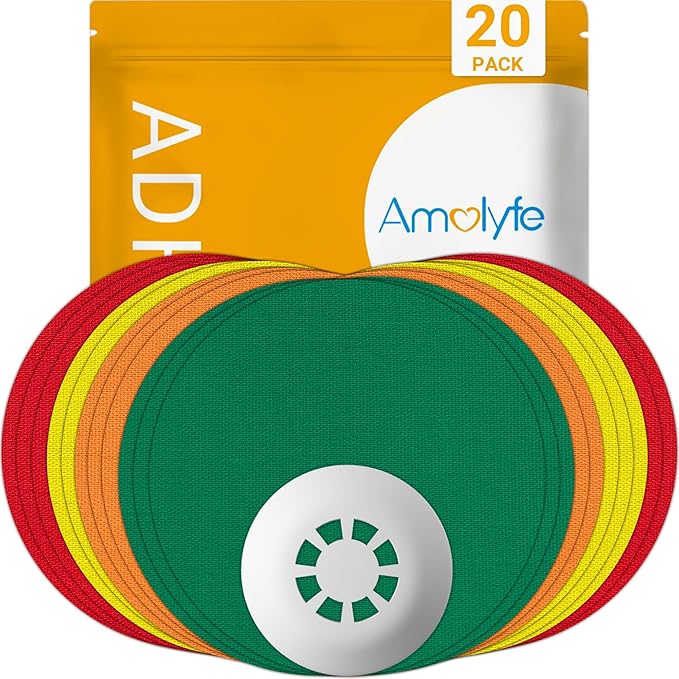 Libre 3 Sensor Covers Waterproof, 20-Pack Amolyfe Freestyle Libre 3 Covers, Bump-Proof with Hard Cap, Waterproof Breathable Medical CGM Adhesive Patches, 14-Day CGM Protection (Rainbow Green)