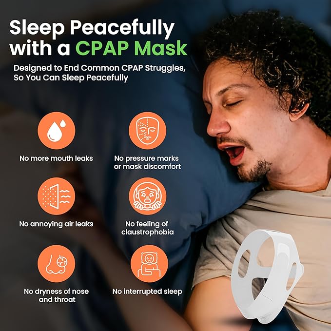 Chin Strap for Sleeping and Snoring - Grey Anti Snoring Device for Men and Women, Breathable and Skin-Friendly Snore Stopper with Adjustable Fit That Holds Jaw in Place & Supports CPAP Users
