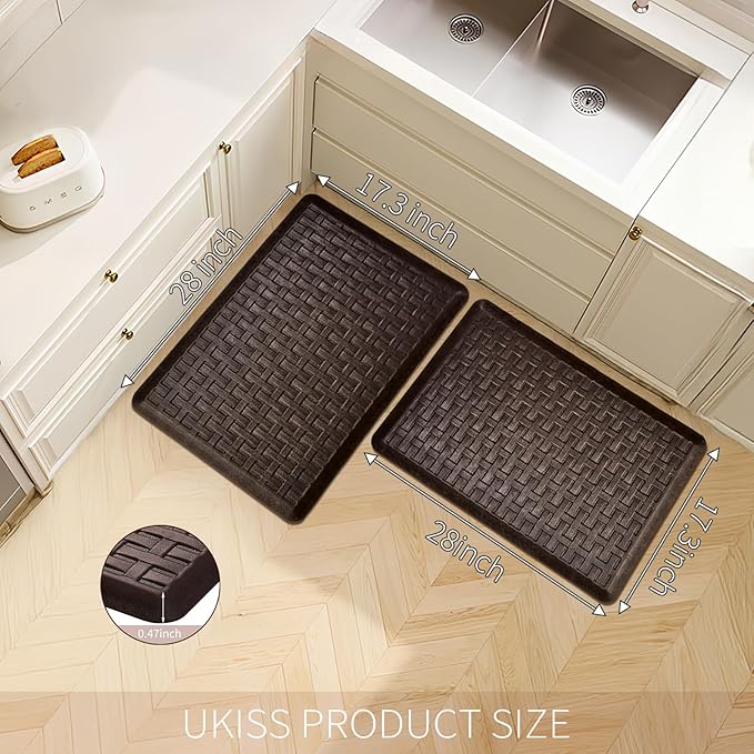 2PCS UKISS Kitchen Rugs, Cushioned Anti Fatigue Kitchen Mats for Floor, Waterproof Kitchen Rug，Non-Slip Comfort Standing Mat for Kitchen (Brown, 17.3"x28"+17.3"x28")